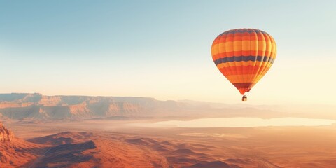 Obraz premium Hot air balloon floats peacefully over a serene landscape. Generative AI