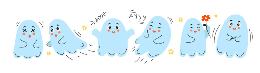 set of cute ghosts, doodle halloween, ghost, cute ghost, doodle ghost, halloween ghost