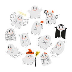 set of cute ghosts, doodle halloween, ghost, cute ghost, doodle ghost, halloween ghost