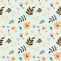 Abstract flat hand draw floral pattern background. Vector.