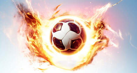 World Cup logo on white Football ball flying in flames