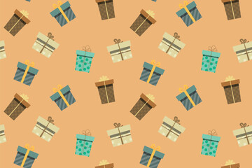 Abstract different gift box with snow flakes background.