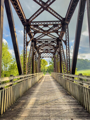 trestle on Katy Trail in Missouri over Middle River near Mokane - 237 mile bike trail stretching across most of the state of Missouri is converted from abandoned railroad