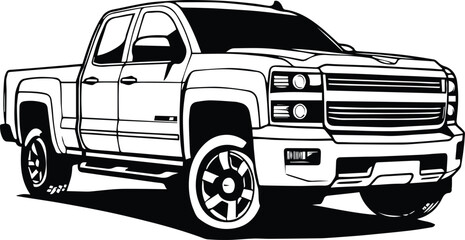 Pickup Truck Logo Monochrome Design Style - obrazy, fototapety, plakaty