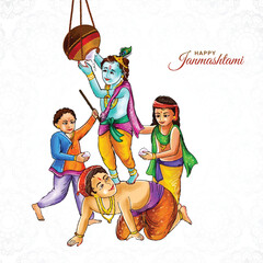 Happy janmashtami festival of india lord krishna beautiful card background