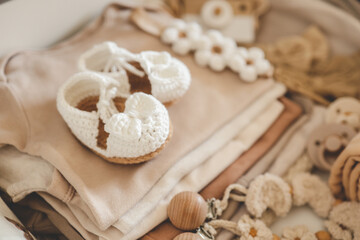 A stack of things for a newborn, the concept of expecting a baby