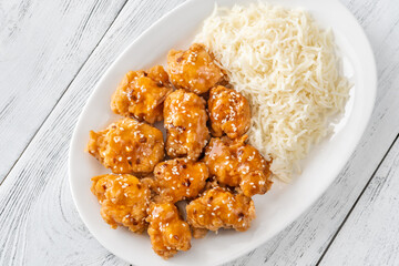 Portion of orange chicken