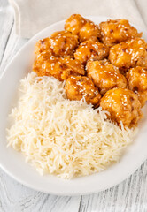 Portion of orange chicken