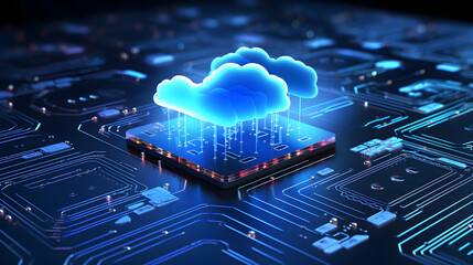 Close-up, seamless transfer and storage of big data on the internet, capturing the essence of cloud computing.