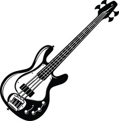 Bass Guitar Logo Monochrome Design Style - obrazy, fototapety, plakaty