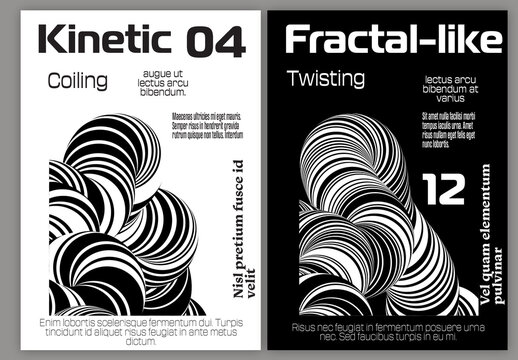 A4 Flyer Abstract 3D Curved Swirling Striped Shape Black And White