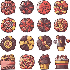 set Candy vector icon set in thin line style 