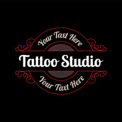 Vintage tattoo studio lettering logo with decorative ornamental frame. - Vector.