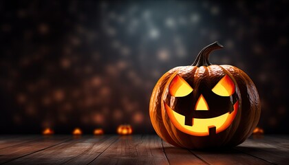 Fototapeta premium an abstract halloween pumpkin, spot light, a haunted evil glowing eyes of Jack O Lanterns on a scary halloween night.