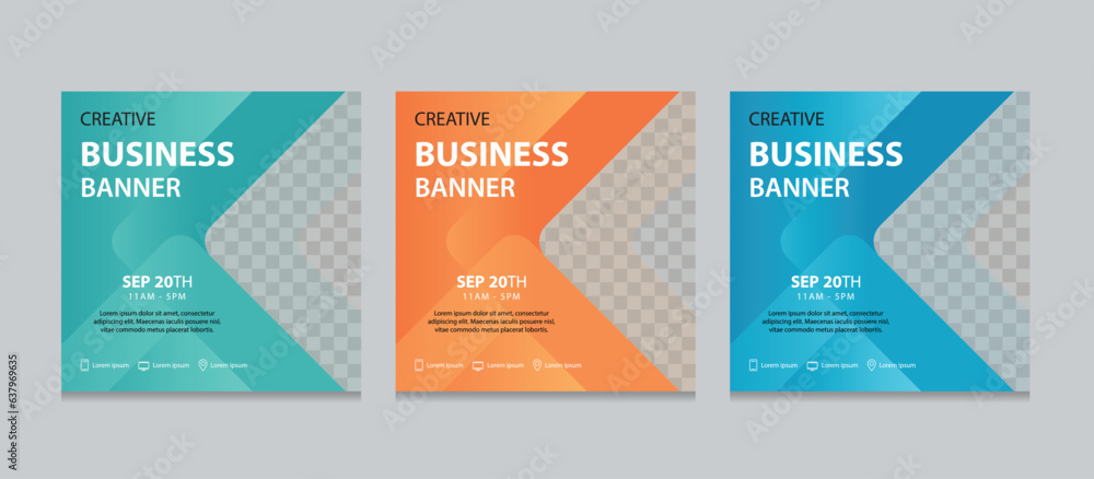 Poster Set of Editable square business web banner design template. background gradients color. Suitable for social media post, instagram story and web ads. Vector illustration with Space to add pictures.