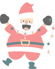 merry christmas and happy new year with cute santa claus and christmas light, flat png transparent element cartoon character design