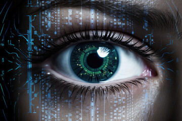 futuristic technology of biometric eye recognition - obrazy, fototapety, plakaty