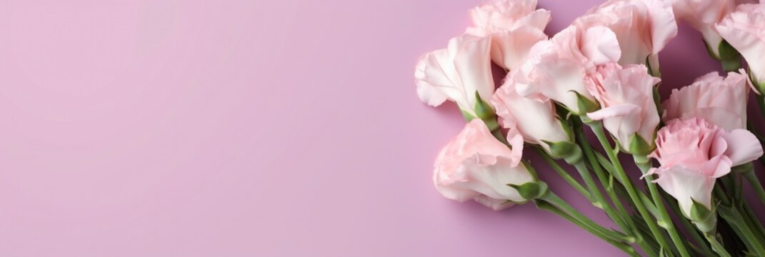 A banner with soft gradient colors and a bouquet of roses in one corner.