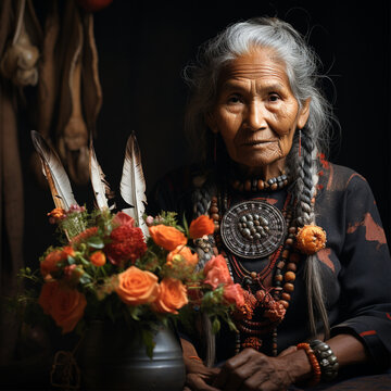 Mother of sacred medicine plant beauty. woman, indigenous, first nation, ceremony, flower, magic, cure, aboriginal, heritage, spiritual, culture, native, dance, tribe, yanomami, traditional, healing.