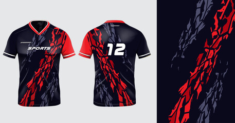 Sport jersey template mockup grunge abstract design for football soccer, racing, gaming, black red color © Nimpuna O
