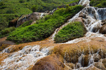 Jinguashi golden waterfall in New Taipei city of Taiwan