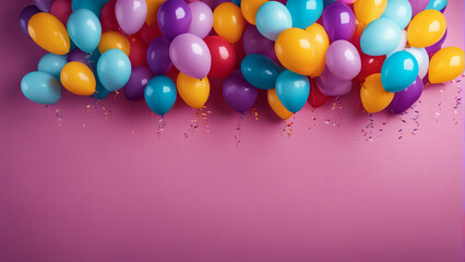 Fototapeta na wymiar Bunch of bright balloons and space for copy space text color background