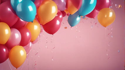 Bunch of bright balloons and space for copy space text color background
