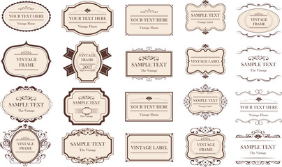 Vintage design elements. Old ornate labels, decorative vintage frame and retro badge. Elegant ornamental borders