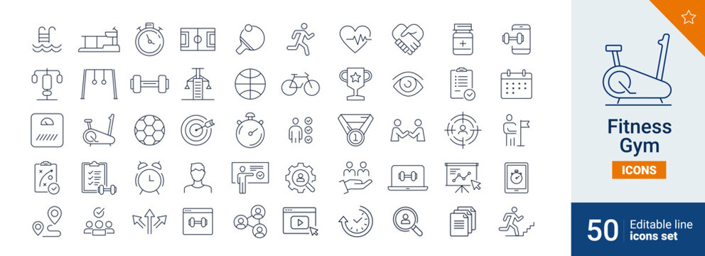 Fitness icons Pixel perfect. Body, muscular, running, ....