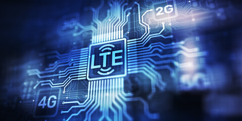 LTE band, mobile internet and telecommunication technology concept on virtual screen.