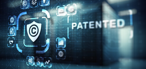 Patented Patent Copyright Law Business technology concept.