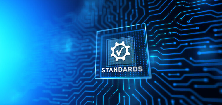 Standard. Quality control. ISO certification, assurance and guarantee. Internet business technology concept.