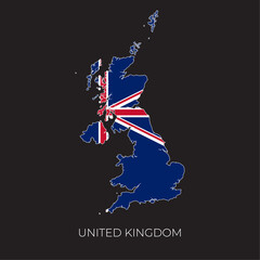 United Kingdom map and flag. Detailed silhouette vector illustration
