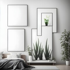 White vertical frame mockup, room interior, AI generation