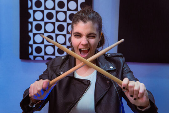 young girl in rockstar attitude
