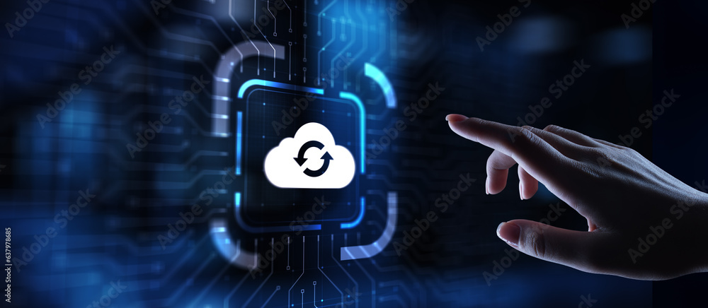 Poster cloud technology computing and data storage concept on virtual screen.