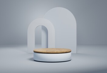 Platform for product presentation, interior of a minimalist shop window. 3d Render.