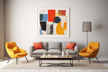 Colorful living room with abstract decoration. 