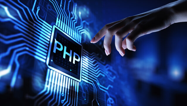 PHP Web development and coding internet and technology concept on virtual screen.