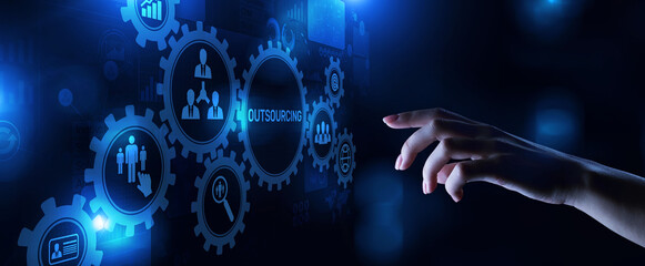 Outsourcing Global recruitment business finance concept on screen.