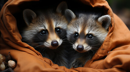 Obraz premium Nostalgic Fall, A Raccoon in an Autumn Setting, Eliciting Melancholy and Home Comfort