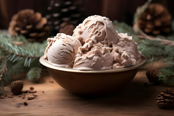 sweet, creamy chestnut ice cream shown in a winter atmosphere