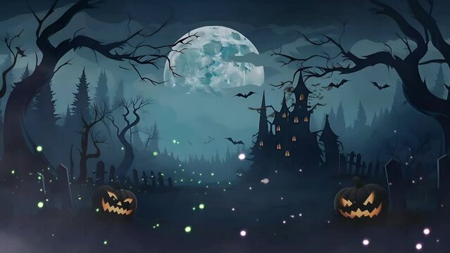 Halloween night landscape Seamless 4k animation background