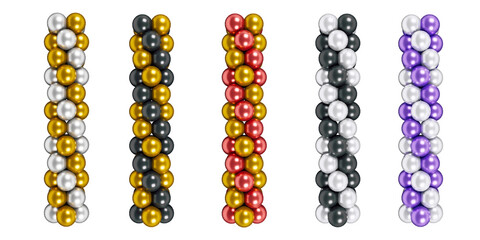 Set of linear balloon clusters, balloon columns, celebration design element, Set 2, 3D Illustration