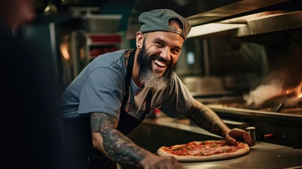 Foto op Plexiglas Male chef makes pizza in a restaurant. © MP Studio