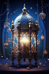 Obraz premium Eid Al Adha Lantern decoration background, glowing light, empty space