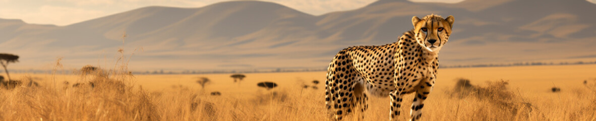 A Banner Photo of a Cheetah in Nature - obrazy, fototapety, plakaty