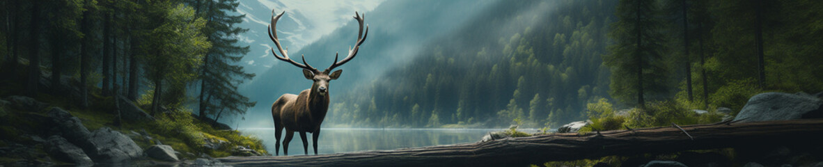 A Banner Photo of a Elk in the Woods in Nature