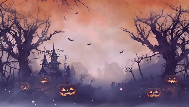 Halloween night landscape Seamless 4k animation background