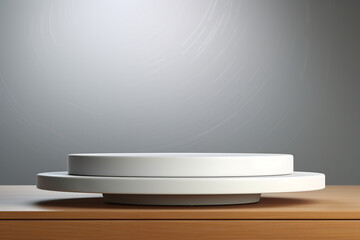 Abstract white podium mockup, product display, geometric, scene, 3D